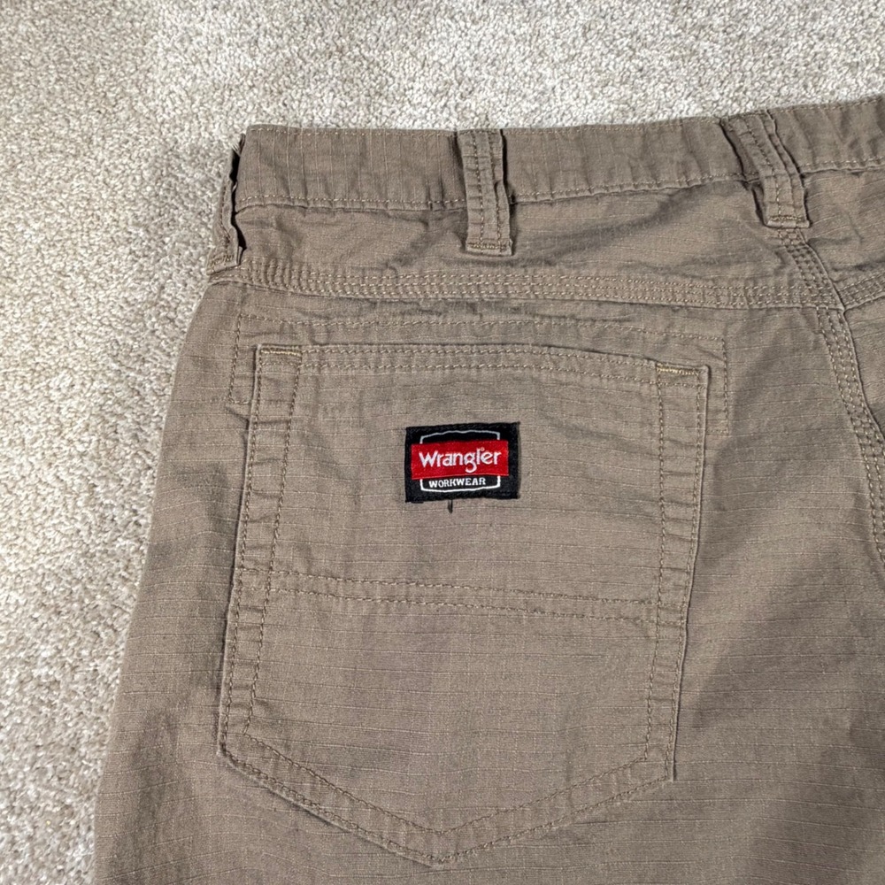 Wrangler Workwear Pants Mens 38x34 (FITS 36x32) Tan Ripstop Utility Trousers - Picture 5 of 10